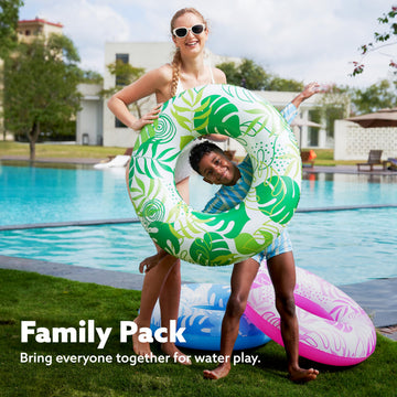 Joyin 3 Pack Pool Floats, Pool Tube For Kids Swim Rings Inflatable Tubes, Tropical Leaves Floatie Ring Water Toys For Swimming,