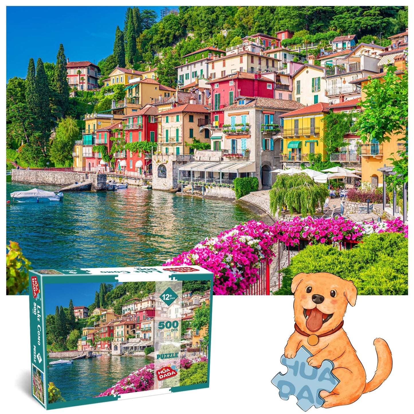 500 Piece Jigsaw Puzzle for mature-themeds -Lake Como Scenery Italy Jigsaw Puzzles 500 Pieces Puzzles for mature-themeds-Finished Size 19.3 x 13.7