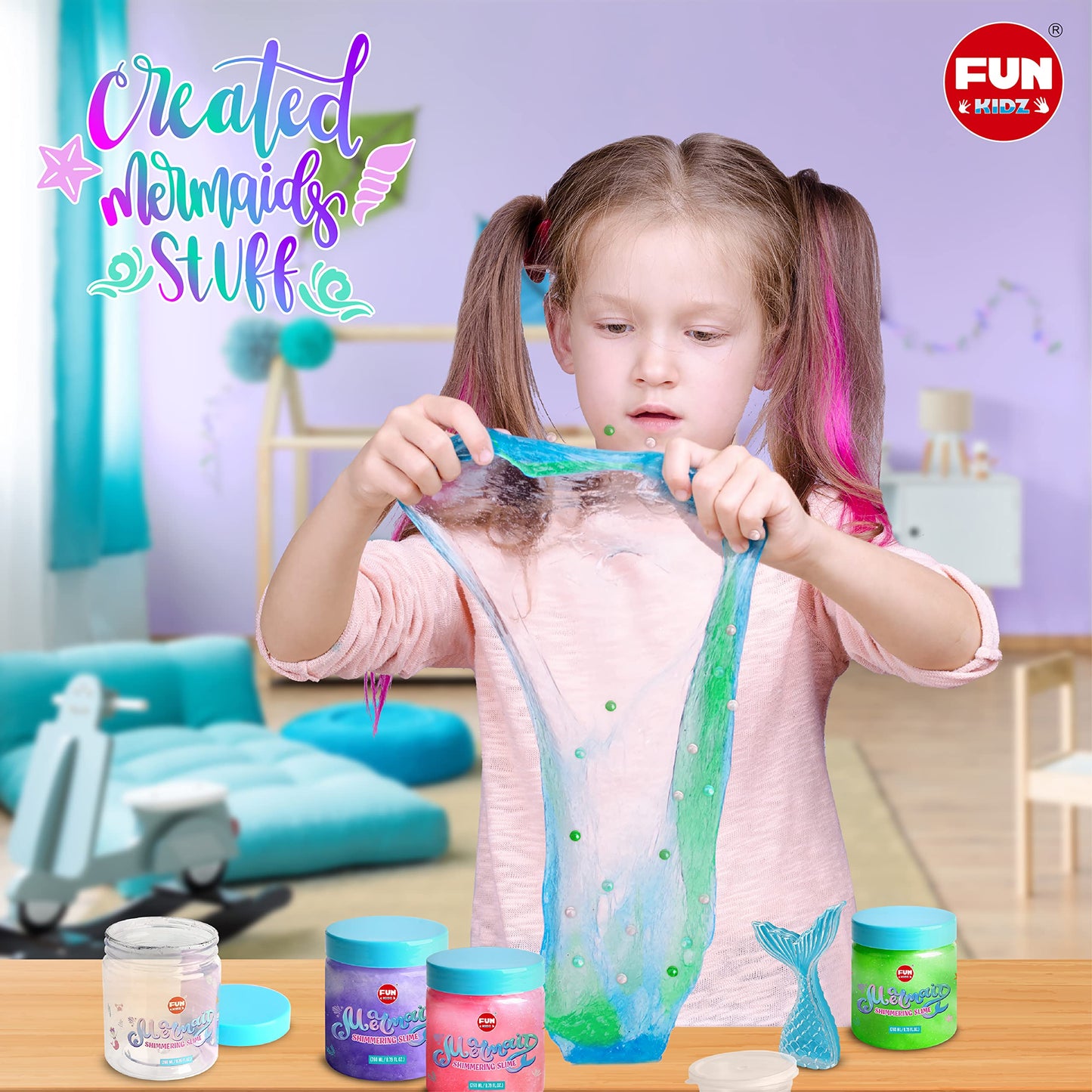 35.16 Fl Oz Summer Mermaid Slime Toy For Girls Ages 6-8, Funkidz Big Premade Shimmer Sparkle Glitter Kid Slime Pack Birthday Party Gift