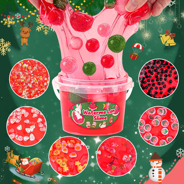 Watermelon Red Slime Kit, Clear Slime Bucket With Slime Clay, 10 Packs Of Add-Ins, Slime Party Favors For Kids, Sensory Toys Bir