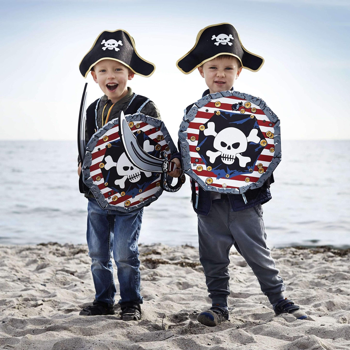 Liontouch - Pirate Hat - Captain Red Stripe | Age 3-8 Years - One Size Fits All | Pretend Play Toy For Kids & Toddlers with Skul