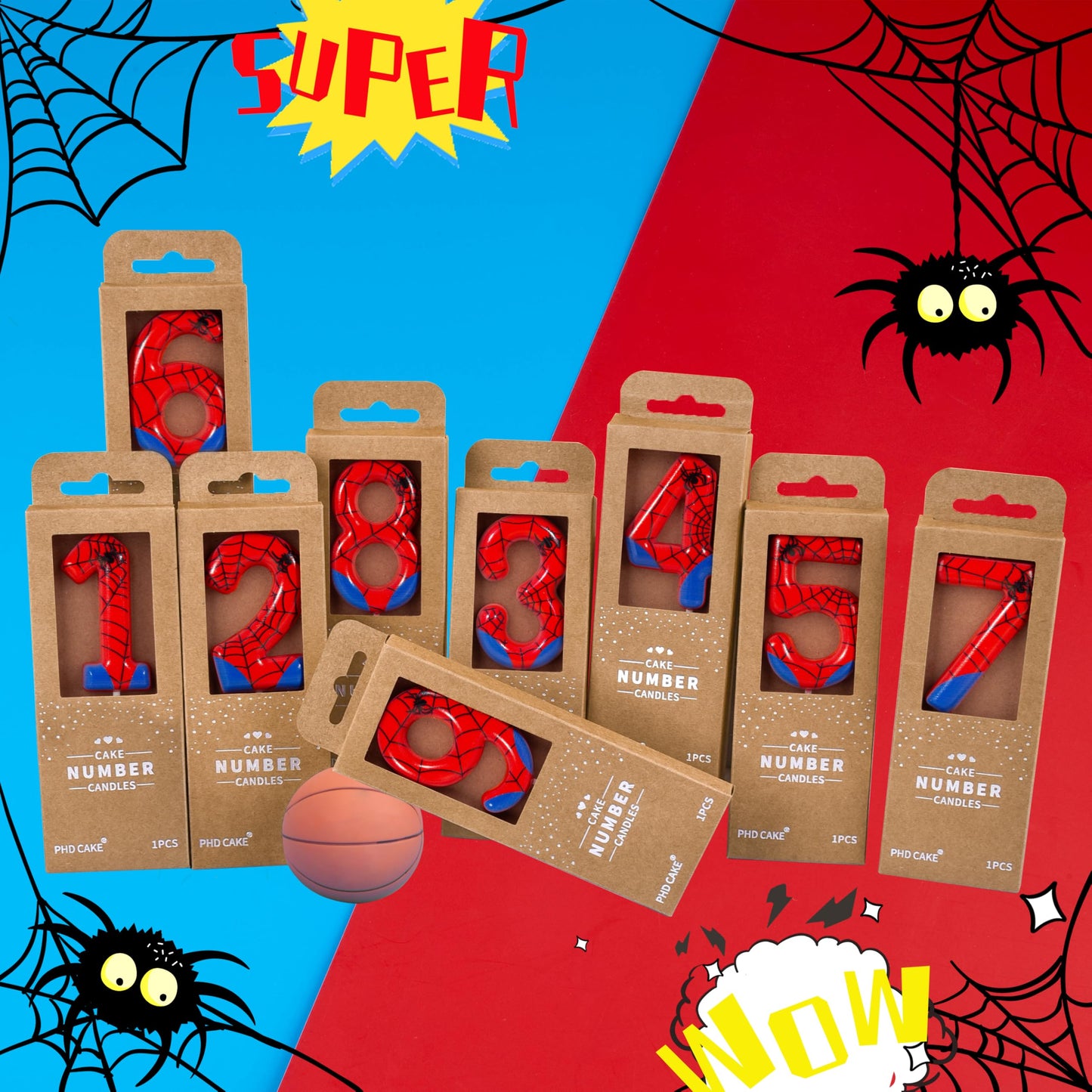 PHD CAKE 2.76 Inch Number 5 Spider Birthday Candles, Spider Cartoon Themed Number Candles, Cake Number Candles, Party Celebratio