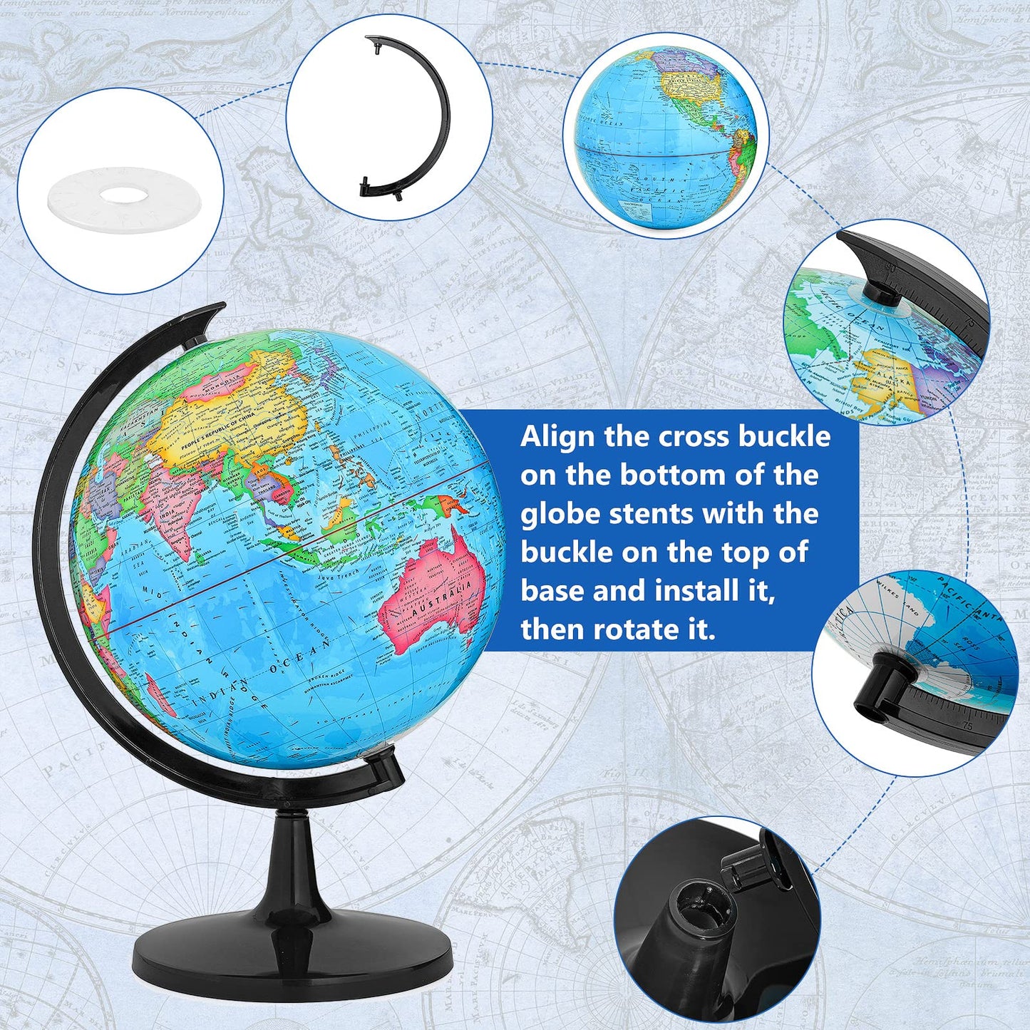 Gochange World Globe With Stand, 12' Geography Educational Globe For Students & Teachers, Full Length 19.7 Inch 360° Spinning Globe For Age 8+ Children'S Educational Tools & Desk Decorations & Gifts