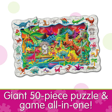 The Learning Journey Puzzle Doubles - Find It! Dino Floor Puzzle, Cardboard, 24" x 36", For Kids Ages 3-5, Model 719855