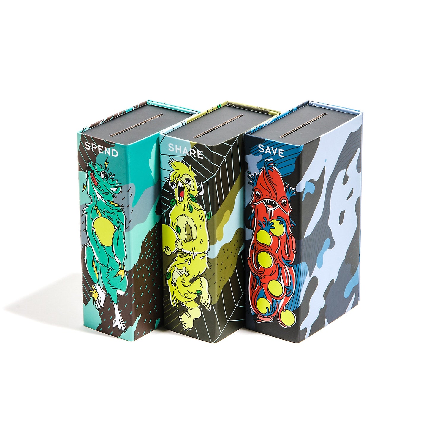 Giantsuper Smart Beast Trio Piggy Bank - 3-in-1 Educational Savings Toy, Navy/Red/Green/Yellow, Dinosaur Anti-Stress, Perfect for Kids