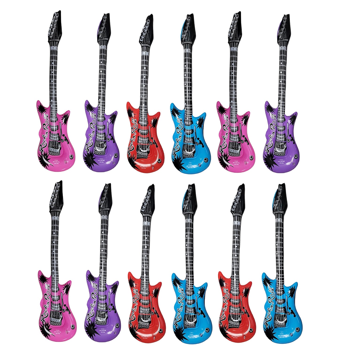 Zugar Land Rock Inflatable Guitar (40 Inches) Vinyl. Perfect Party Favor, Dj Dance 80S Rocker (Rock-N-Roll (12 Pack)), Multicolor