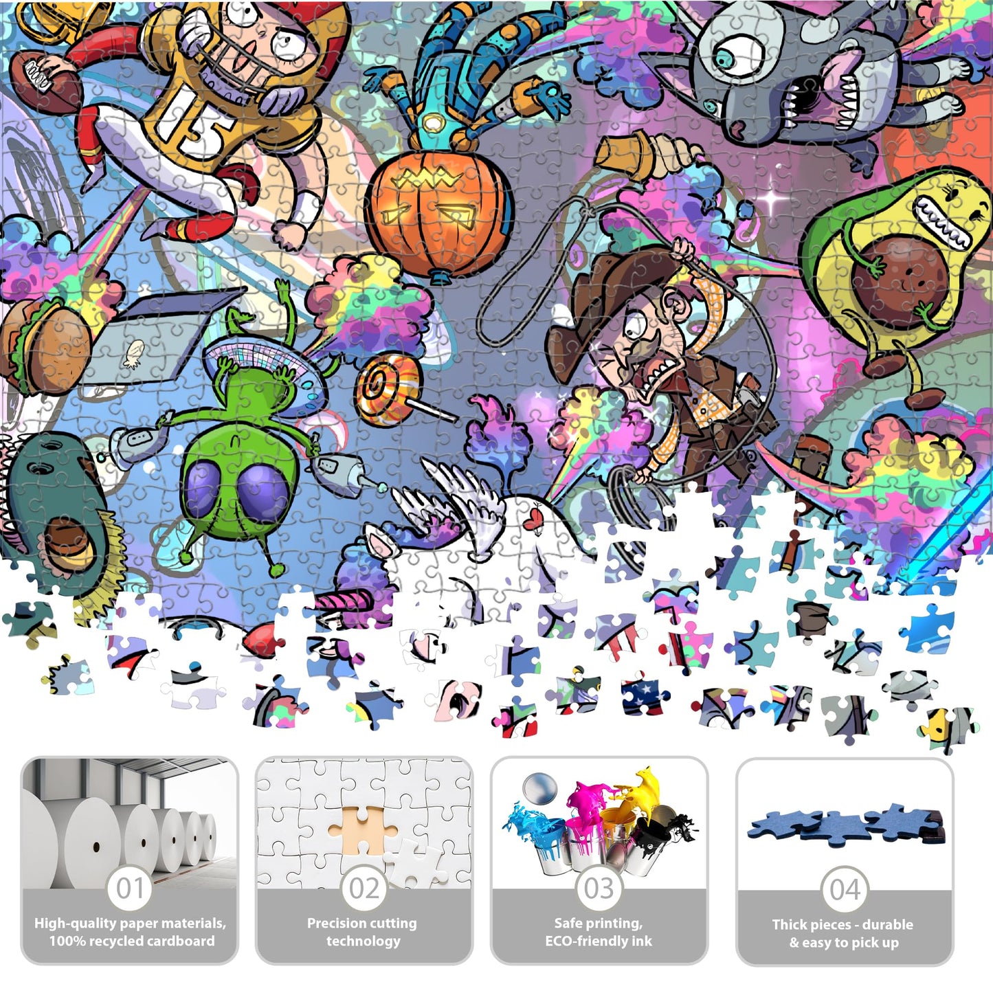 Taozi&Lizhi The Original 1000 Piece Puzzle, Fart-Tastic Rainbow Universe, No Dust Leisure Animal Puzzle, Colorful Funny Art Puzz