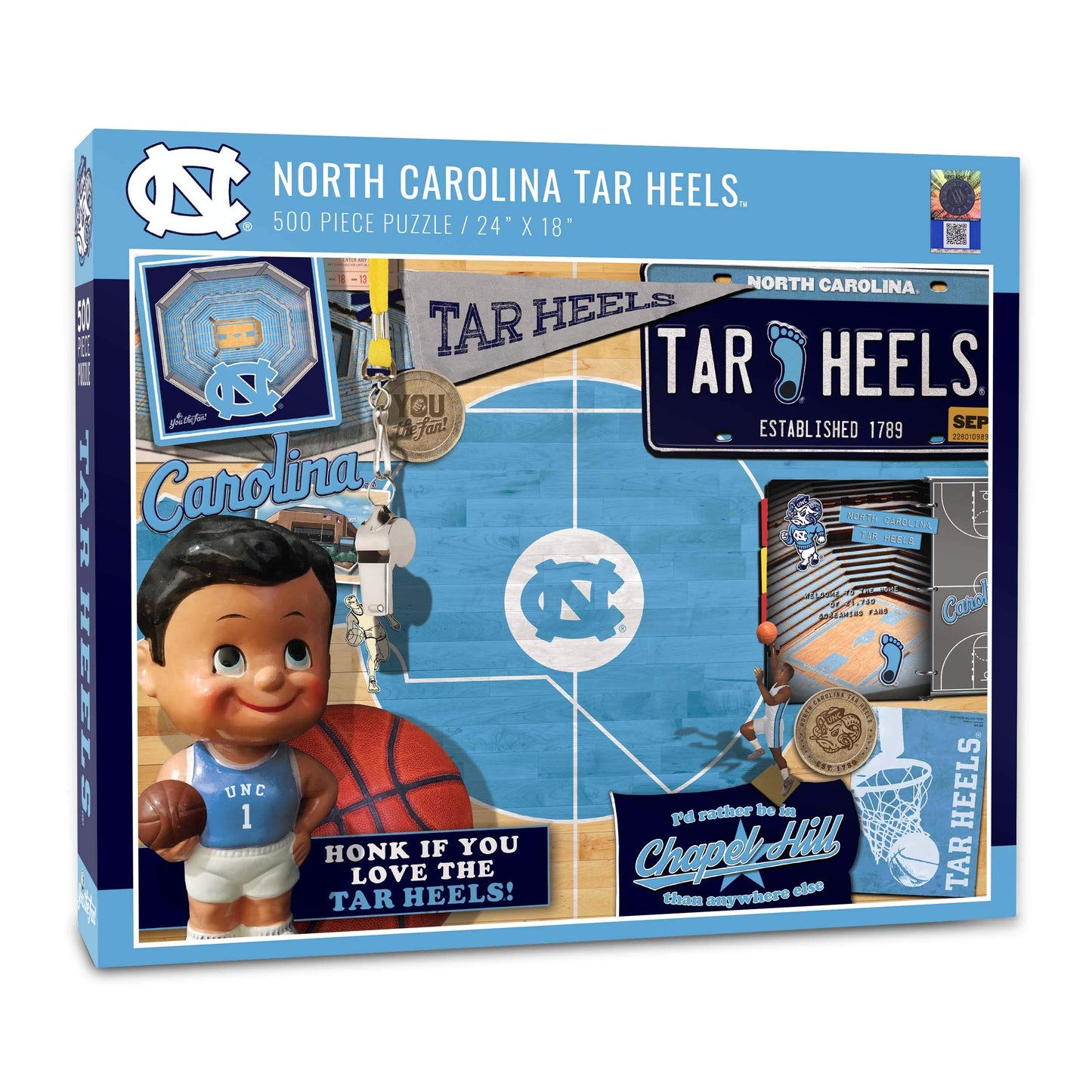 YouTheFan NCAA North Carolina Tar Heels Retro Series Puzzle - 500 Pieces, Team Colors, Large