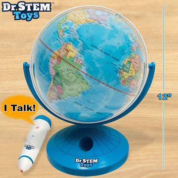 Dr. Stem Toys Talking World Globe With Interactive Stylus Pen And Stand, Colorful Map For Early Learning And Teaching - Includes