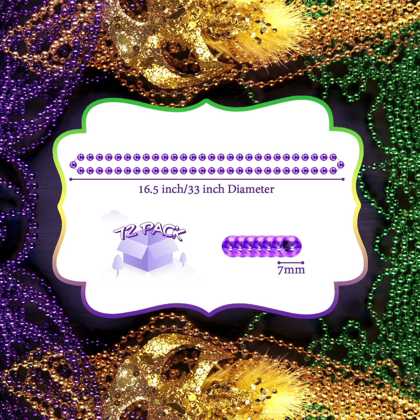 72 PCS Mardi Gras Beads Necklaces, Gold Green Purple Metallic Bead Necklaces 33 7 mm Mardi Gras Beads Necklaces Accessories B