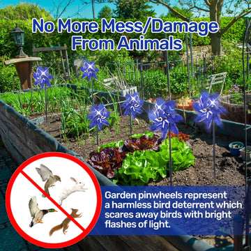 Battife 10 Packs Blue Pinwheels For Yard And Garden, Sparkly Reflective Pinwheel For Scare Birds Away, Wind Spinner Deterrent Ou