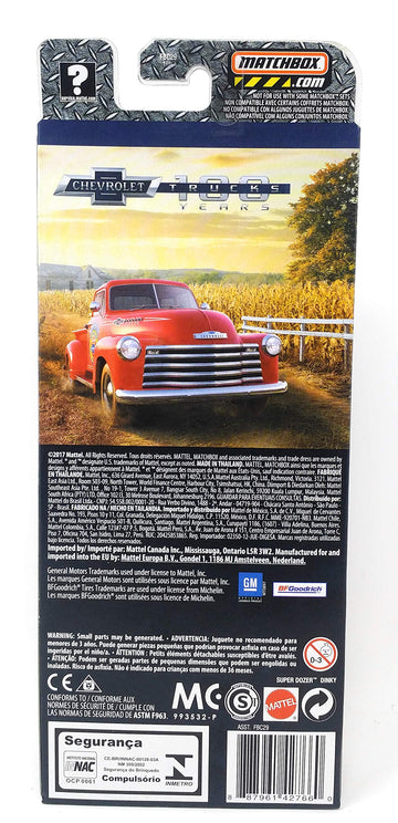 Matchbox 100 Years Anniversary Chevrolet Trucks 5-Pack, 1:64 Scale, Assorted Colors, Model FBC29, Durable PP Material