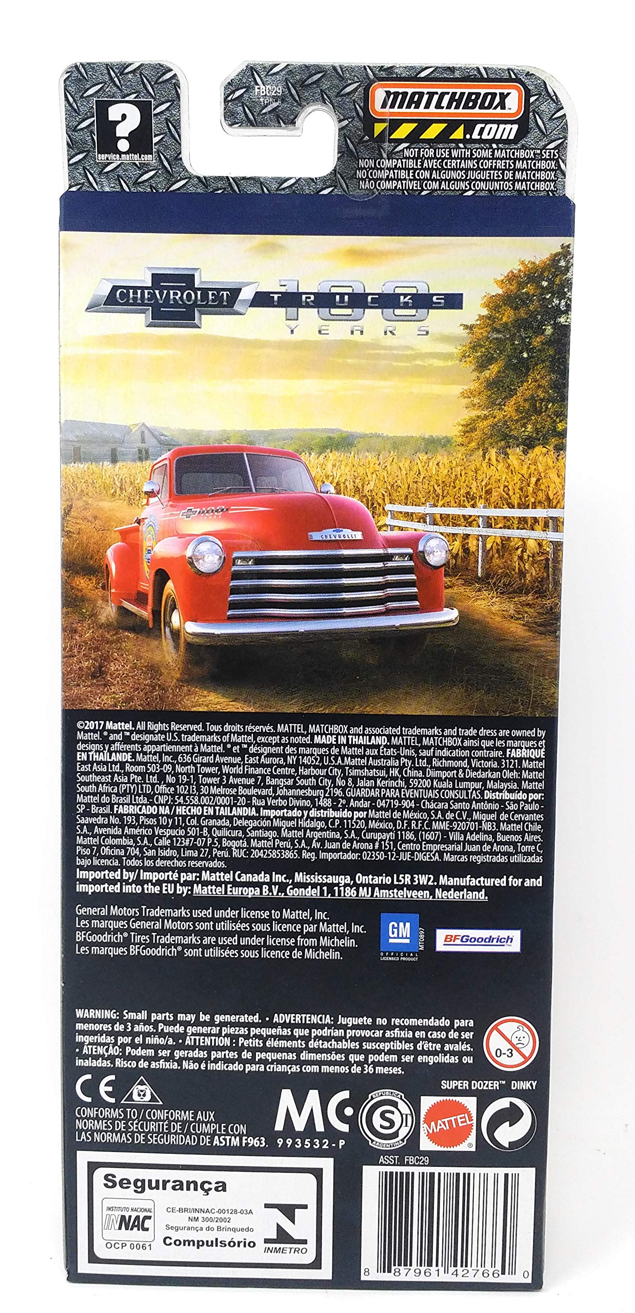 Matchbox 100 Years Anniversary Chevrolet Trucks 5-Pack, 1:64 Scale, Assorted Colors, Model FBC29, Durable PP Material