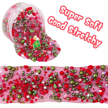 Green & Red Pearl Bead Slime, Good Stretchy & Non-Sticky Crunchy Slime, Slime Party Favors For Kids, Slime Sensory Toys, Girls G