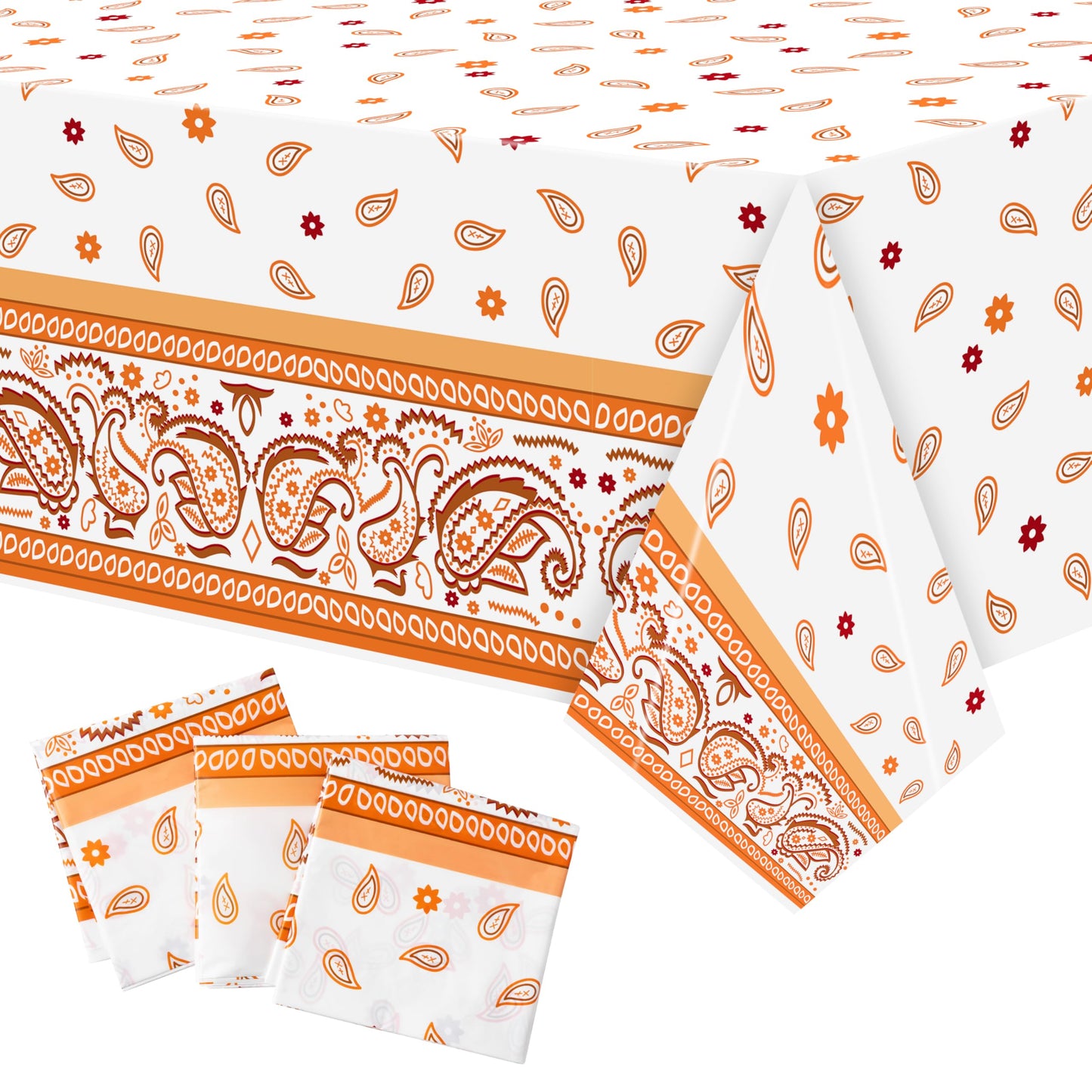 K1Tpde 3Pcs Bandana Party Tablecloths, Cholo Gangsta Theme Table Covers,Bandana Plastic Waterproof Tablecloth, Western Party Decorations Supplies For Adult, Orange