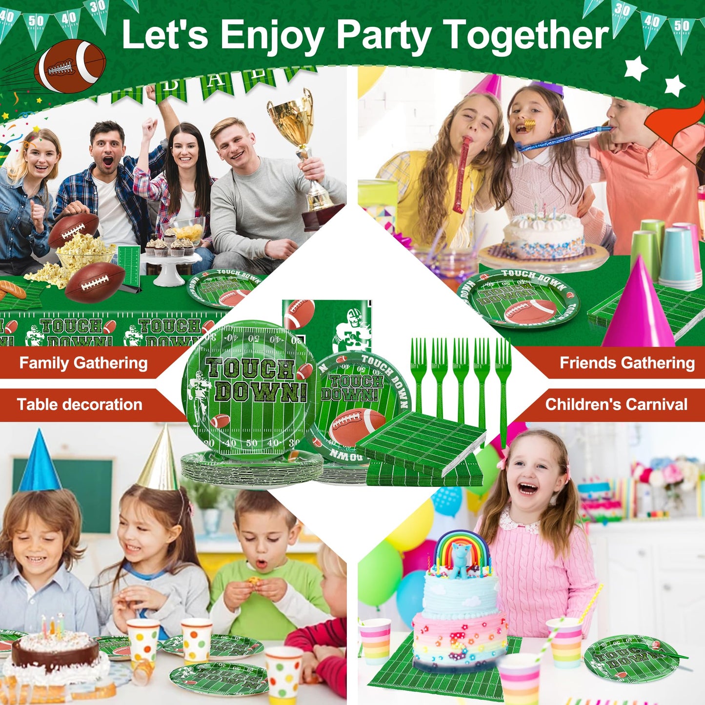 Lmjunzz 121Pcs Super Bowl Football Party Supplies Set, Serves 30 Guests Including Football Paper Plates, Dessert Plates, Napkins