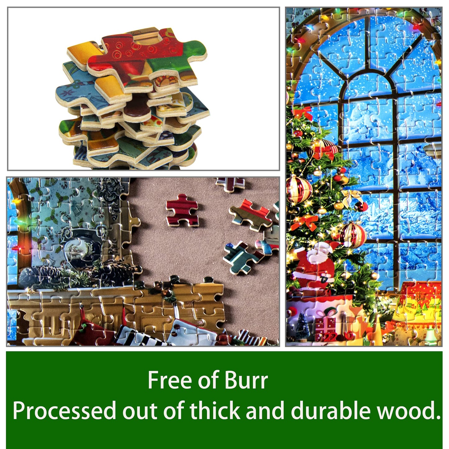 Lavievert Wooden Jigsaw Puzzle 1000 Piece Puzzle For Adults And Kids - Santa Claus, Fireplace, Christmas Tree & Warm Christmas