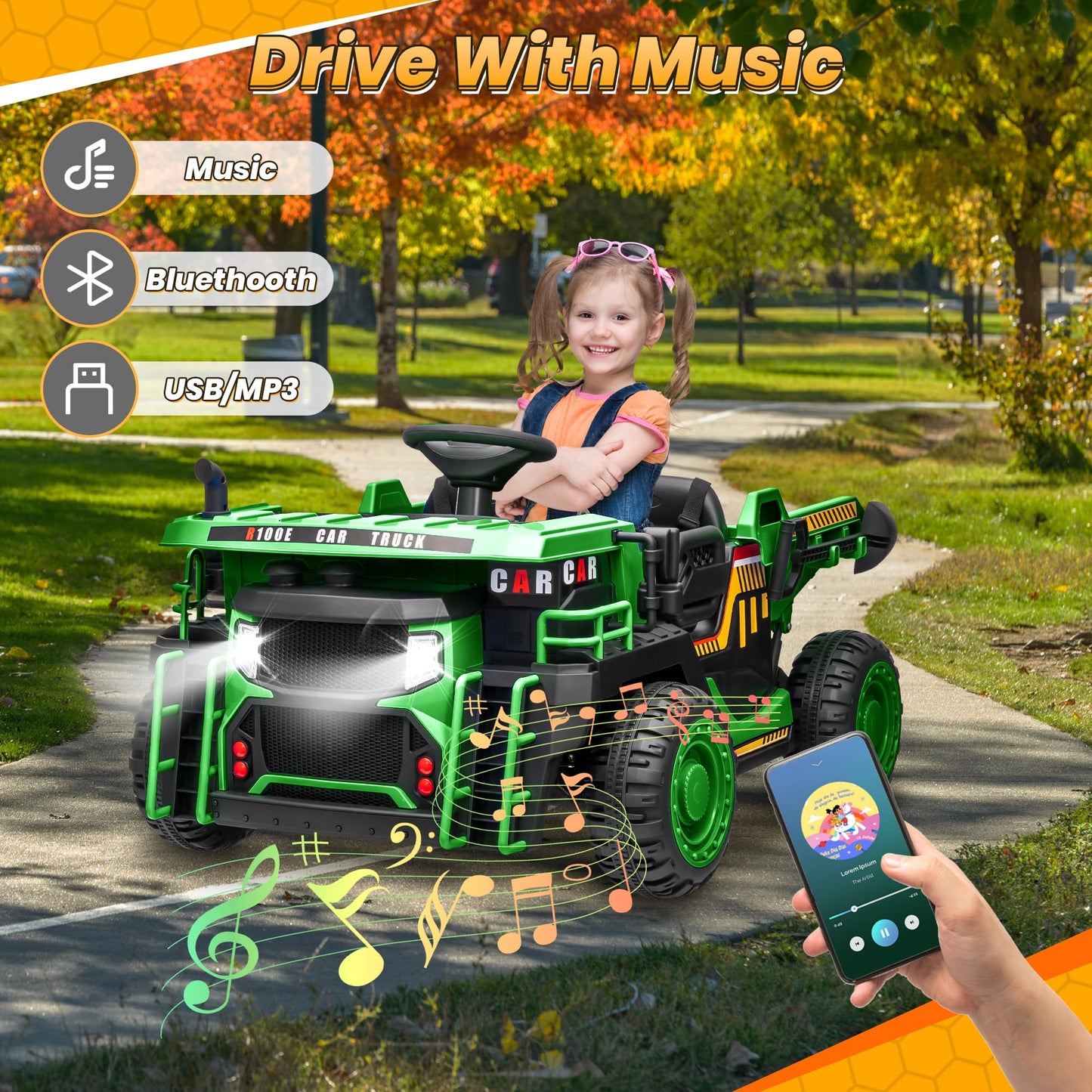 Joyracer 24V 2 Seater Ride On Dump Truck, Kids Electric Car W/2X200W Powerful Motors, Ride On Construction Vehicles W/Electric D