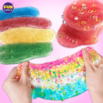 FUN KIDZ 35.16 FL OZ Clear Slime Pack - 4 Huge Glassy Water Crystal Slimes for Kids 6-12, Multicolored Party Gift