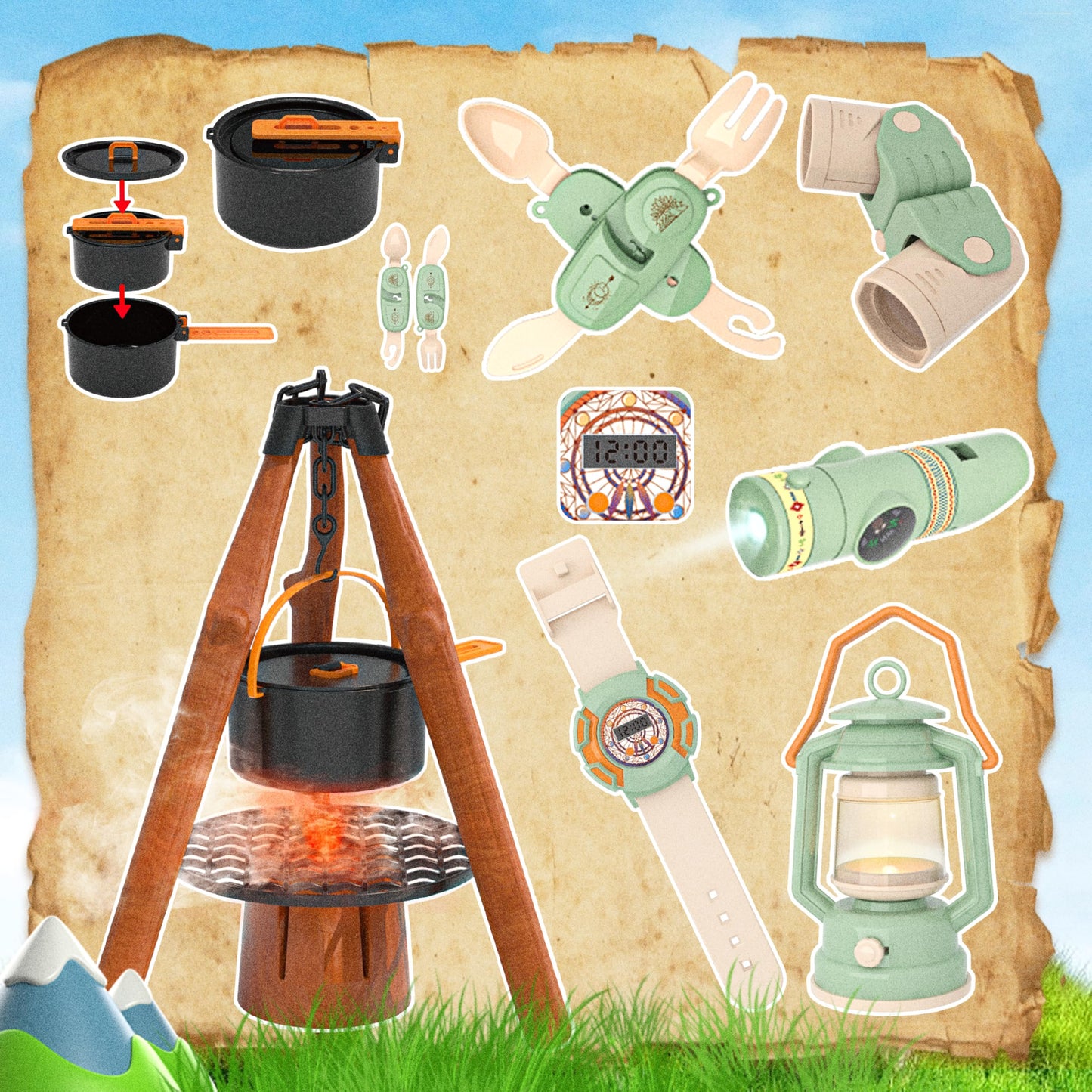 Kids Camping Set, Smilesskiddo 41 Pcs Pretend Camping Set For Kids 3-5 With Pop Up Tent - Indoor And Outdoor Play Camping Toys F