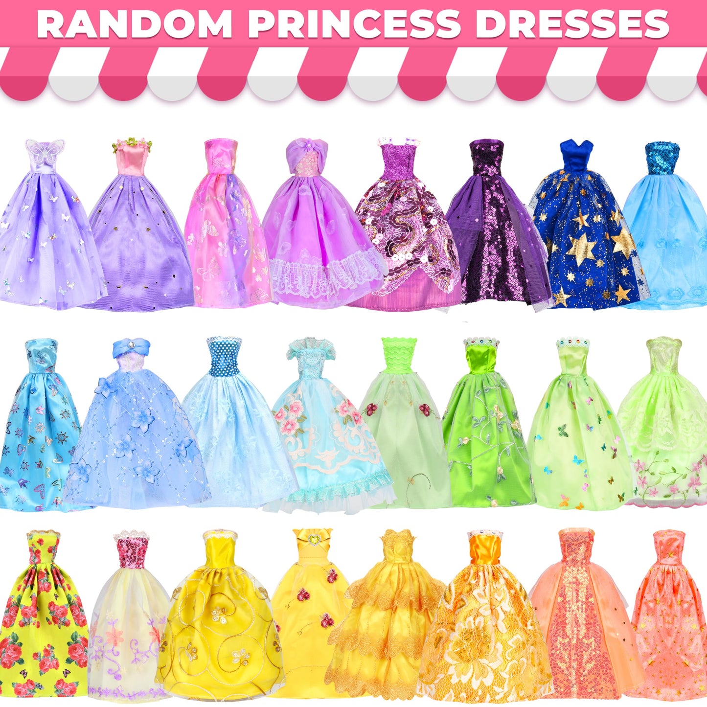 70 Pcs Doll Clothes And Accessories Kit, Including 4 Princess Gowns 8 Fashion Dresses 3 Tops 3 Pants 2 Bikini Swimsuits 20 Shoes 10 Hangers 20 Accessories For 11'-12' Dolls1