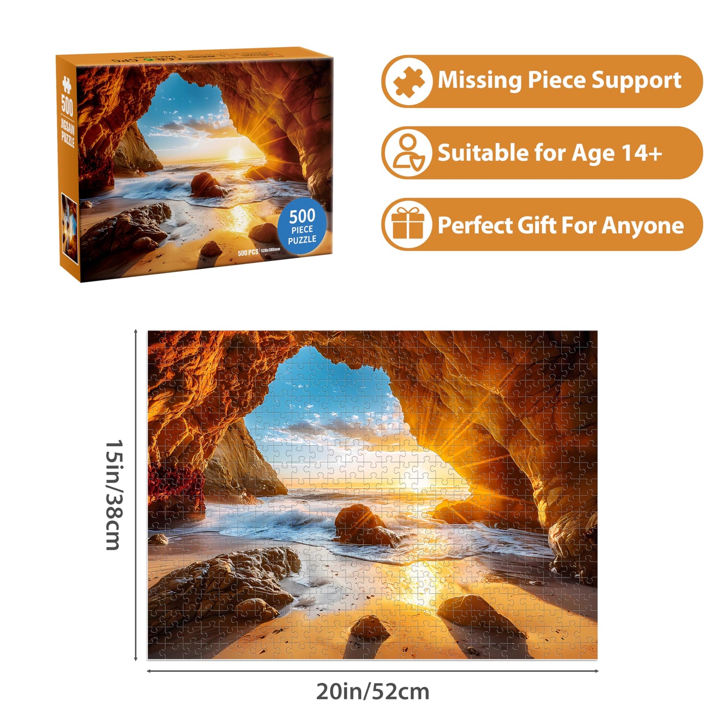 500 Pieces Puzzles For Adults Jigsaw Puzzle Beach Sea Cave Sunset Puzzle For Children Elderly, Recycled Paper Puzzle 500 Pieces,