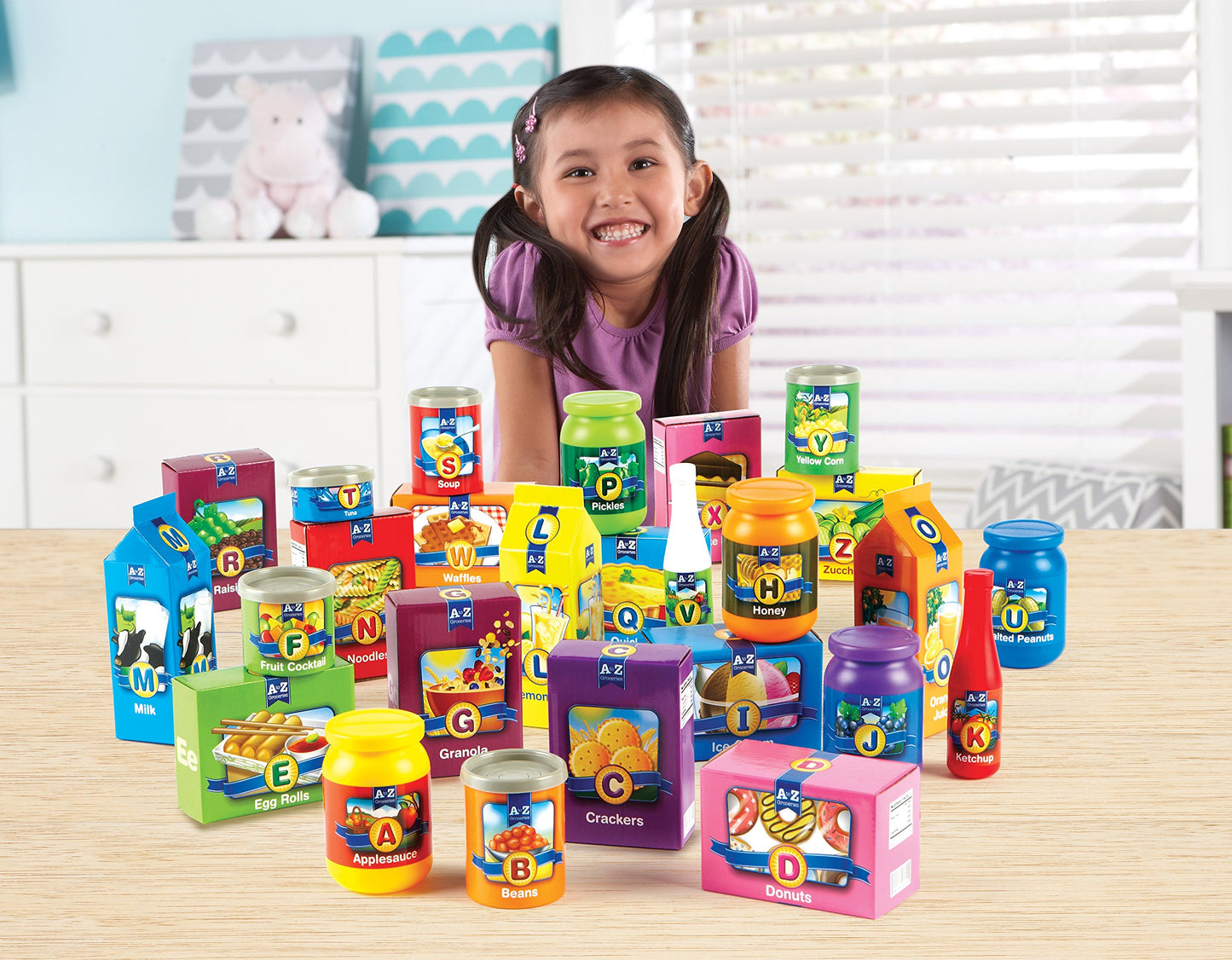 Learning Resources A To Z Alphabet Groceries - 31 Pieces, Ages 3+ Pretend Play Food For Toddlers, Preschool Learning Toys, Kitch