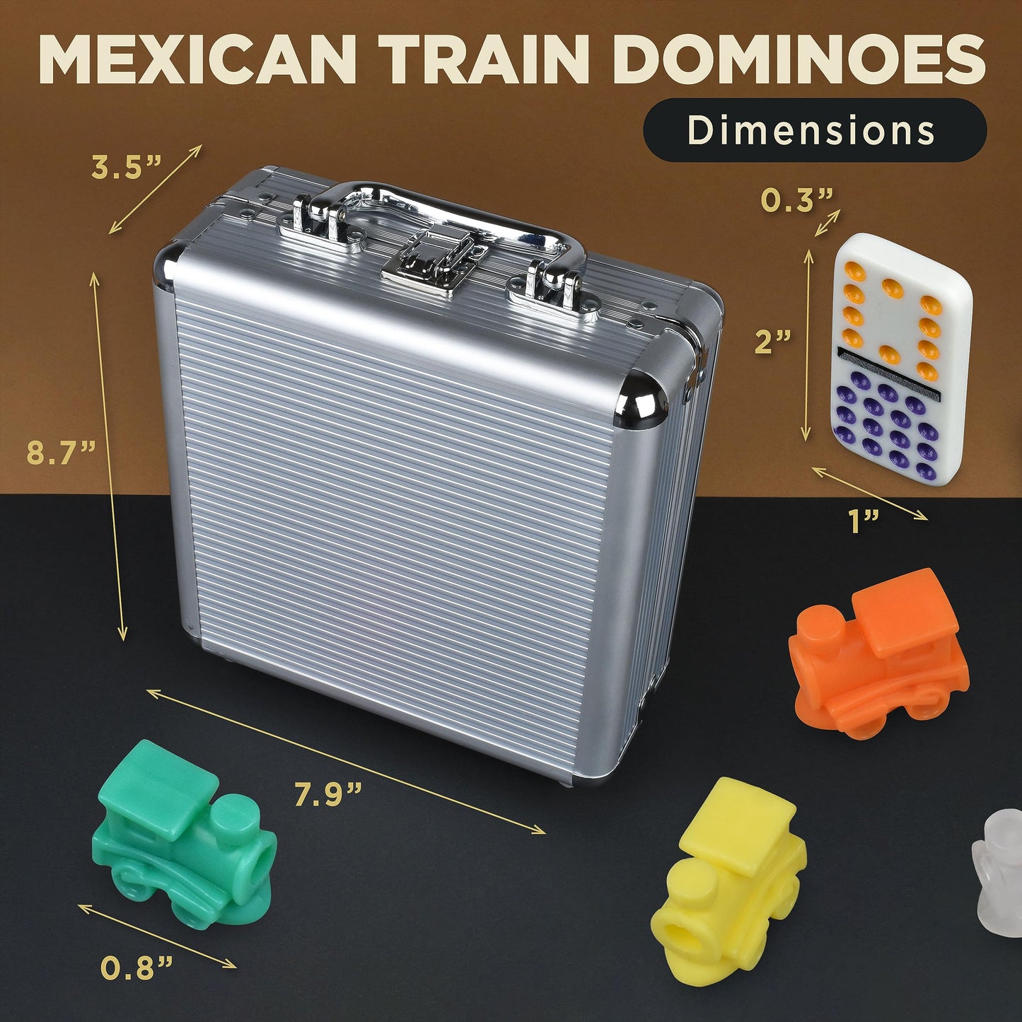 Queensell Mexican Train Dominoes Set Double 15, Dominoes Set For Adults And Family, Mexican Train Double 15 Dominoes Set Colored Dot - 136 Tiles, 9 Trains, Wooden Hub, Aluminum Case (Double 15)