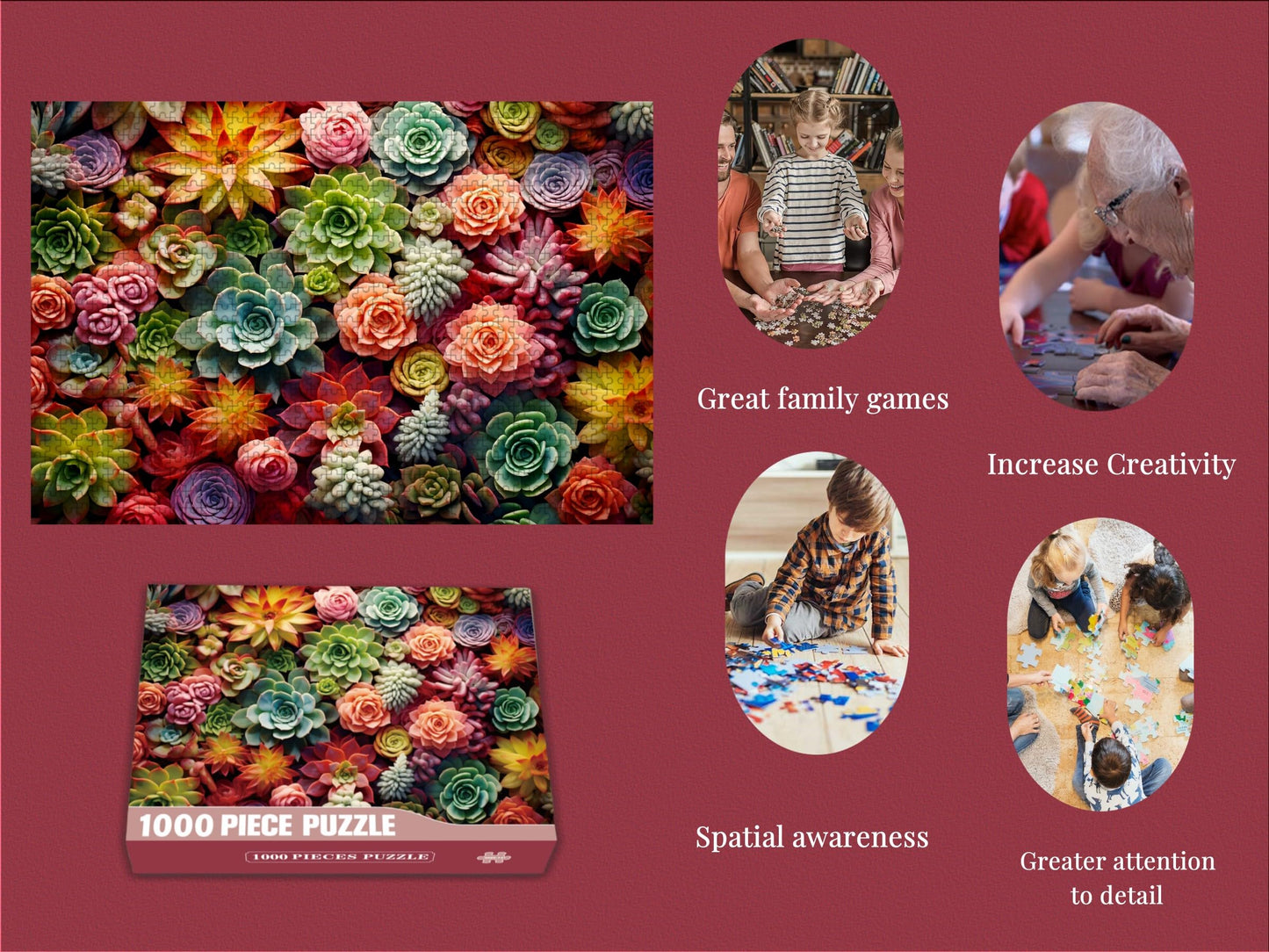 1000 Piece Puzzle For Adults - Succulent Plants Puzzle - Family Puzzle Toys, Puzzle Puzzles Gift (Succulent, 1000 Pieces)