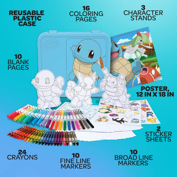 Crayola Pokémon Squirtle Coloring Art Case, 75 Count Kids Art Set, Multicolor Markers & Pages, Model 042927