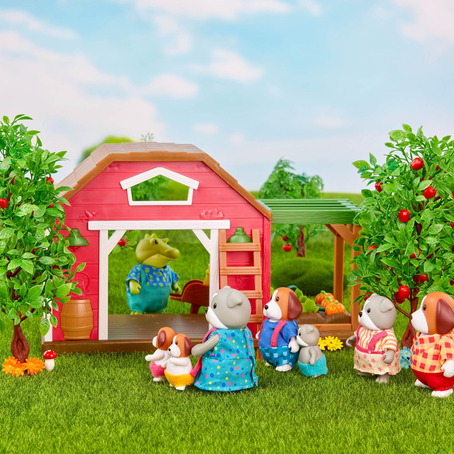 Li'l Woodzeez Dog Family Set of 7 Collectible Posable Figures – Non Flocked, Multicolor, Model WZ6792Z – Gift Toy for Kids Age 3+