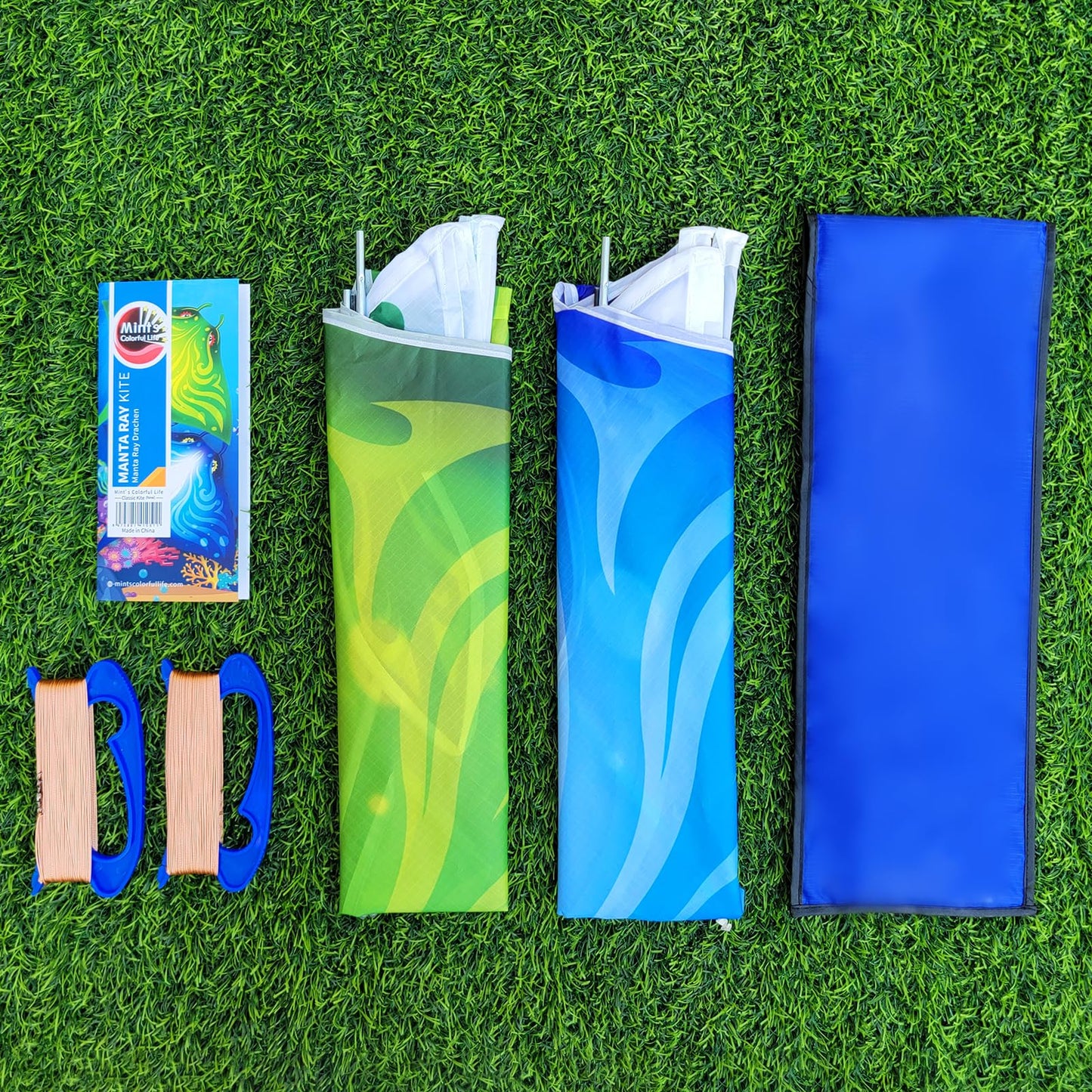 Mint'S Colorful Life 2 Pack Devil Fish Kite For Kids Adults,Easy To Fly Delta Kite Single Line Large, Kite Handle Include (Blue&Green)