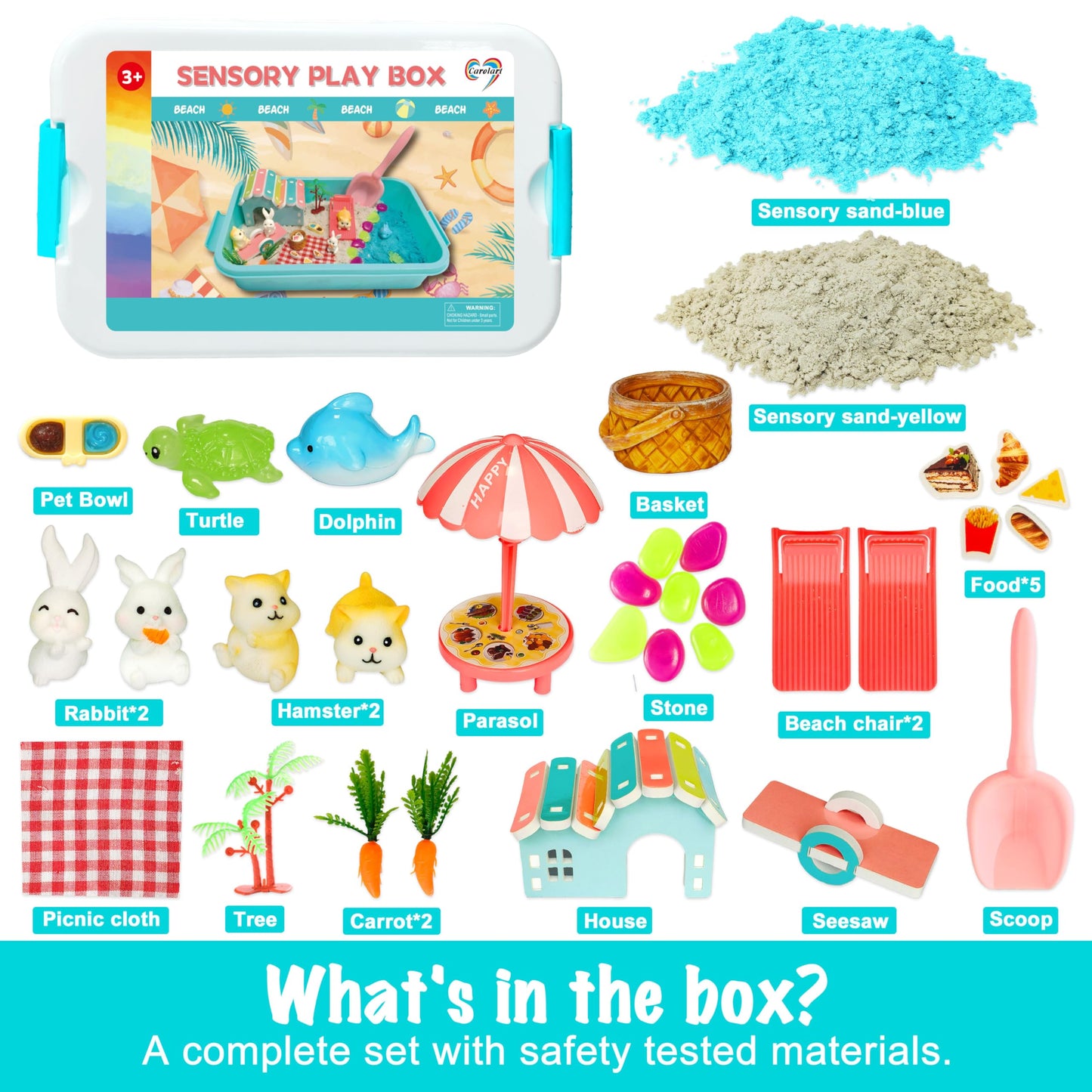 Carolart Pet Sensory Bin,Hamster And Rabbit Habitat,Animal Sensory Sand Kit For Boys And Girls, Pet Sensory Toys,Summer Beach To