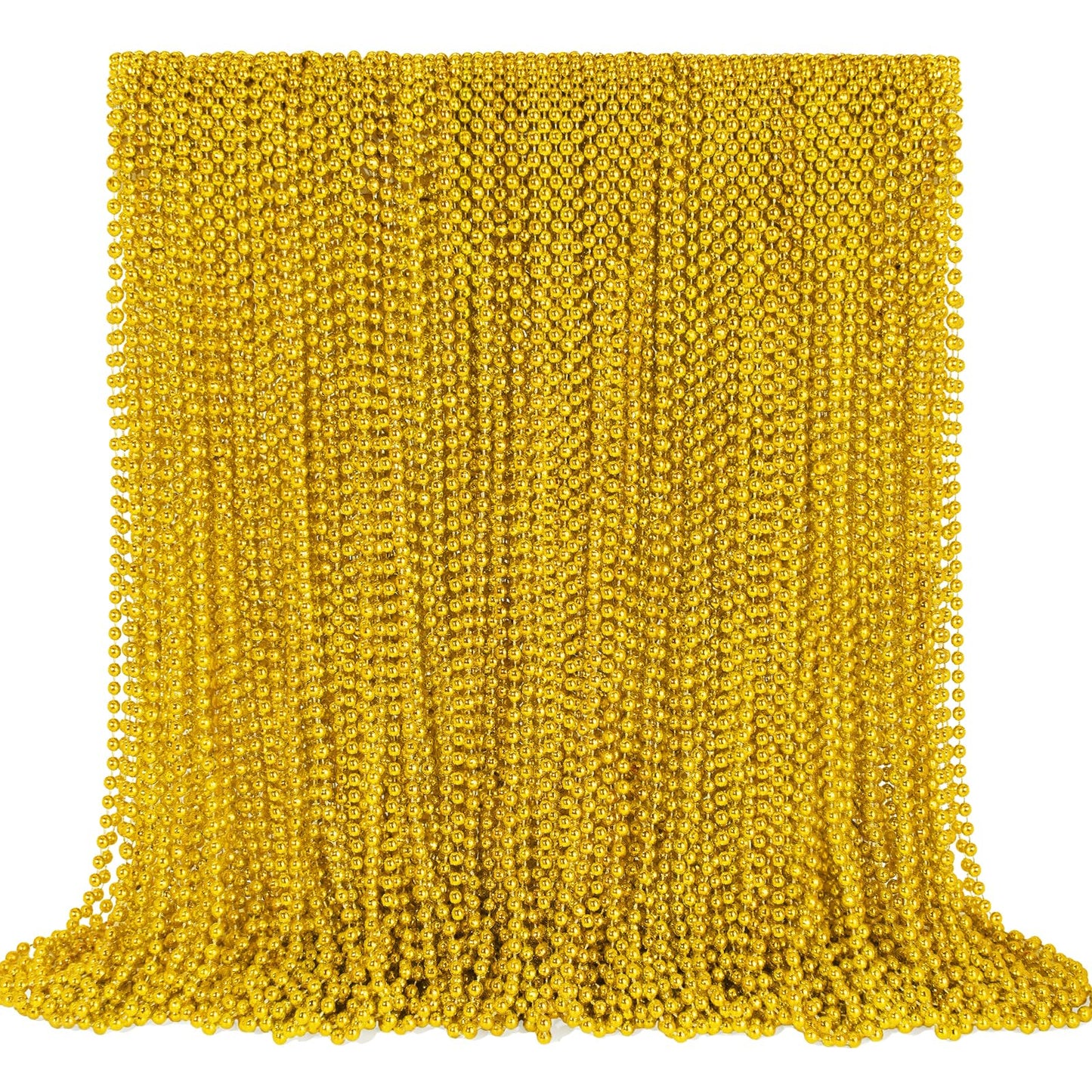 YAXINRUI 144 PCS Gold Mardi Gras Beads, Gold Bead Necklaces, Christmas Bead Necklaces, 33 Inch Round Beaded Necklaces for Mardi