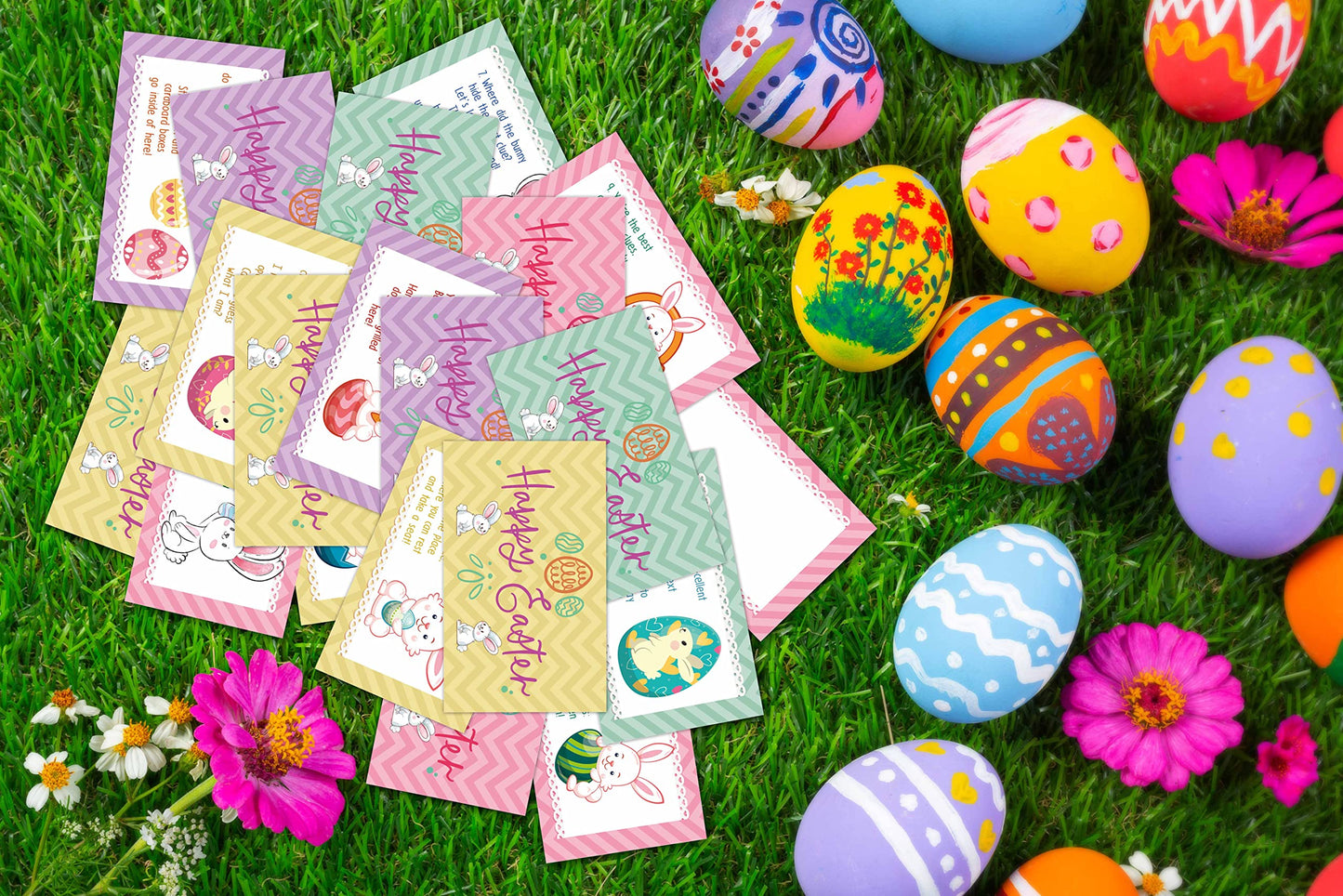Heznzxq Easter Treasure Hunt Clues Game Cards, Bunny Scavenger Hunt Card Game(20 Cards With Envelopes), Indoor Outdoor Party Gam