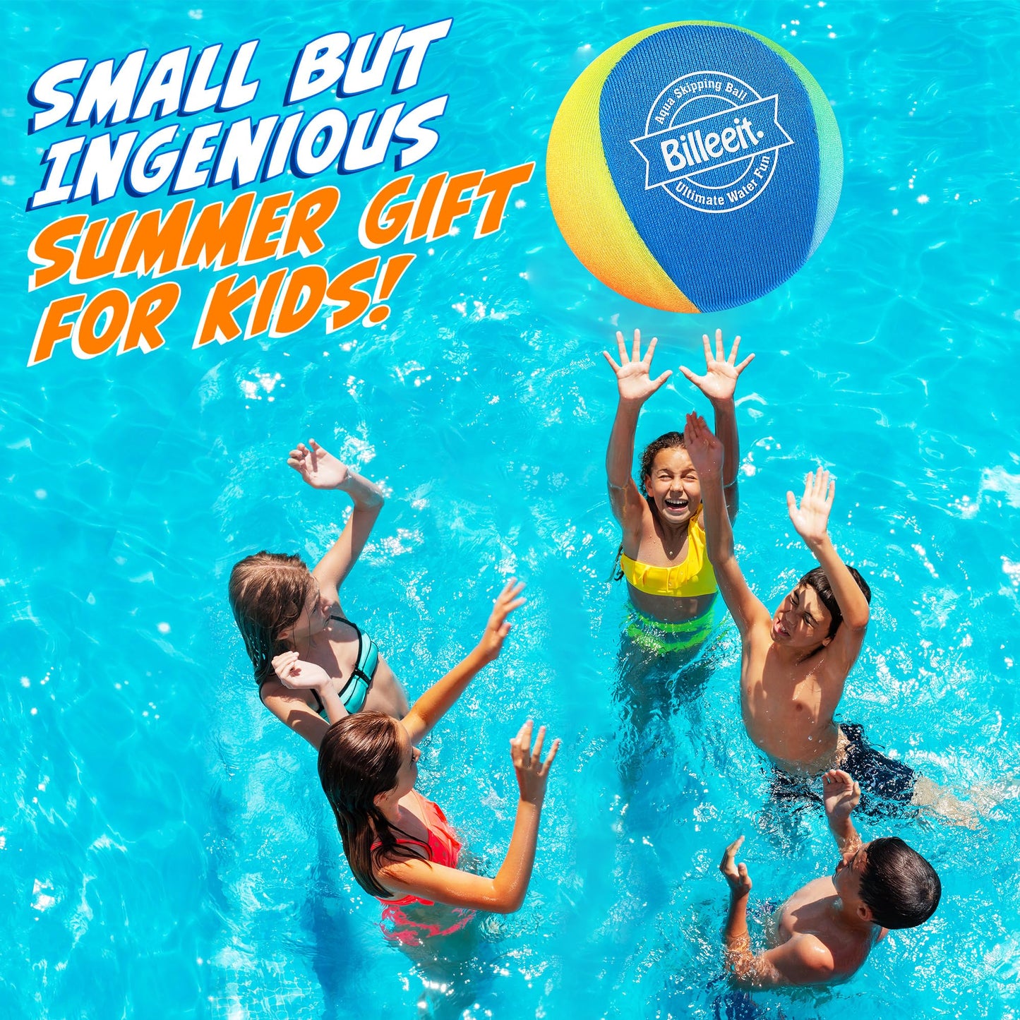 Billeeit 5Pcs Water Skipping Balls for Pool Play, Rainbow Color Splash Water Bouncing Balls with Portable Mesh Bag, Fun Beach To