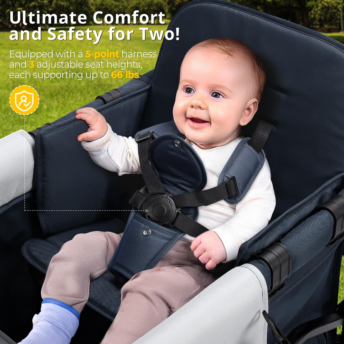 Momfann Stroller Wagon For 2 Kids, Baby Wagon Stroller With Adjustable Handle For Infants And Toddlers Includes Canopy & Organiz