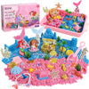 KNASON Mermaid Sensory Bin,Play Sand Art Kit for Girls and Boys with 2.2lbs Sensory Play Colored Sand,Treasure Accessories and S