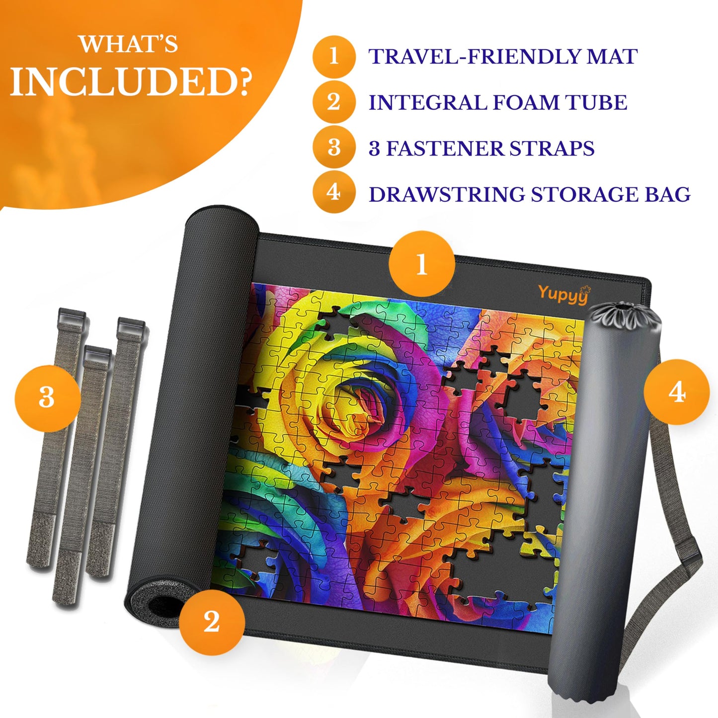 YUPYY Puzzle Mat Roll Up - Large 46"x26" Rubber Organizer for Up to 1500 Pcs, Black, No Creases for Jigsaw Puzzles