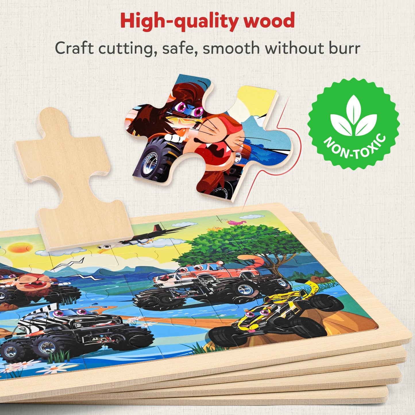 Synarry Large Wooden Monster Truck Puzzles For Kids Gift Box(12.2*9.4 In) - Fsc Certified, 24 Piece Puzzles For Toddlers 3-5, Wood Puzzles For Kids Ages 4-6, Toys Gifts For 3 4 5 6 Year Old Boys Girls