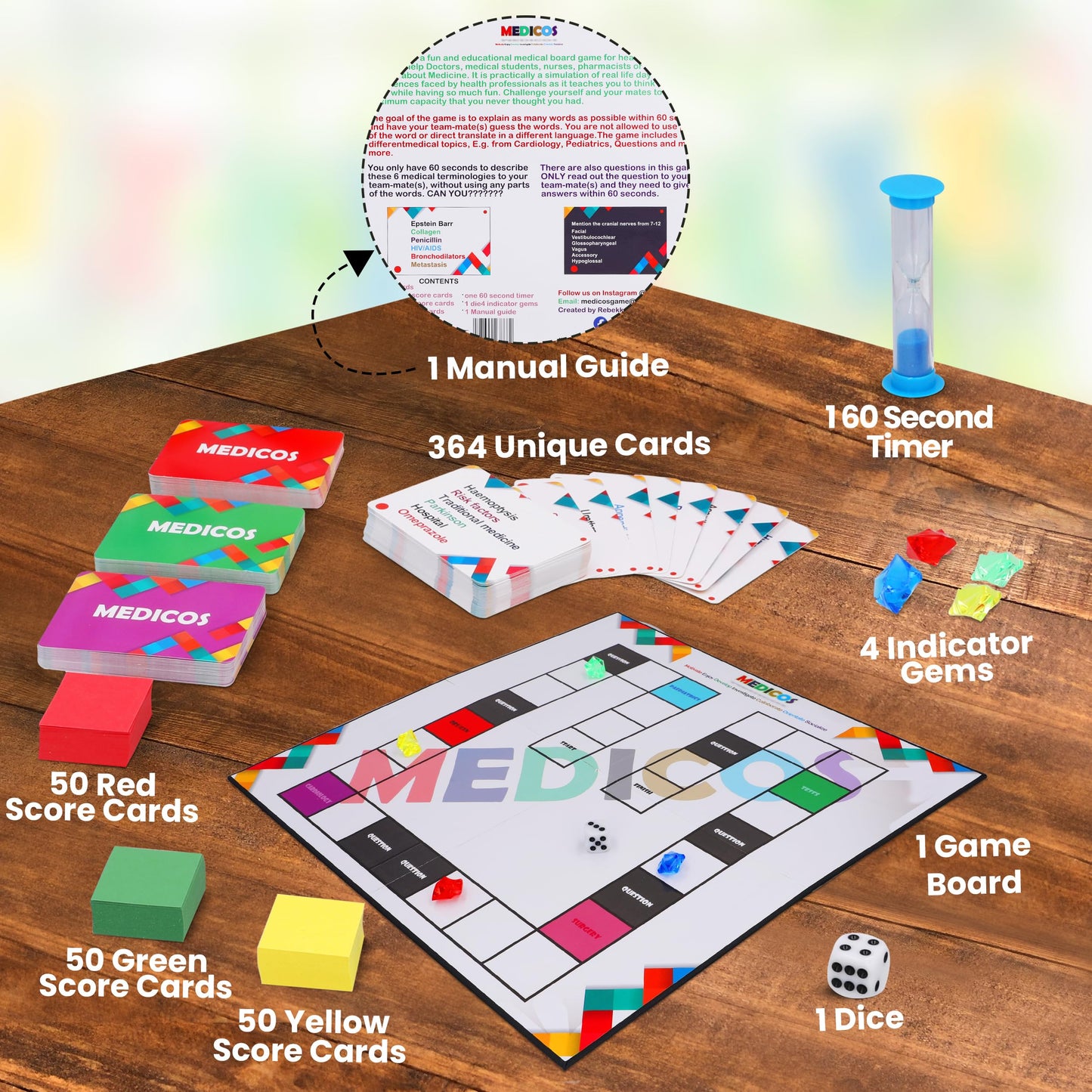 MEDICOS Medical Board Game - 364 Flash Cards for Learning 2000+ Medical Terms - Fun for Ages 13+, 3+ Players, Cardboard