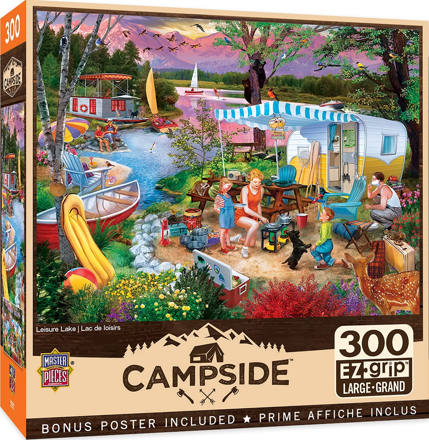 MasterPieces - 300 Piece Jigsaw Puzzle, Large EZ Grip Shapes, Leisure Lake, Fun for Adults, Seniors, Family, Kids, Non-Glare Fin