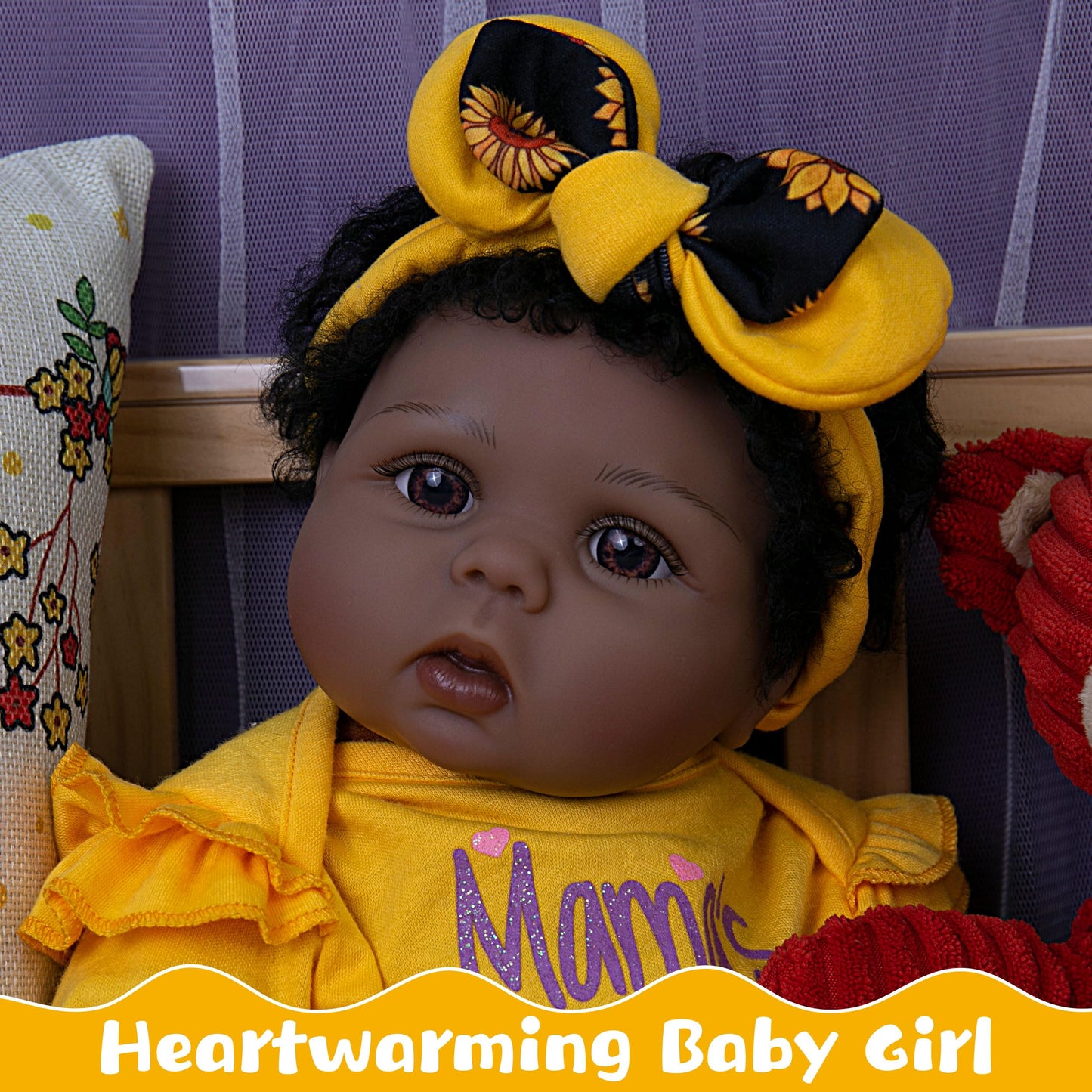 Ekokiz Realistic Baby Doll 22-Inch Real Life Reborn Baby Dolls Soft Cloth Body American African Baby Girl Lifelike Baby Dolls Wi