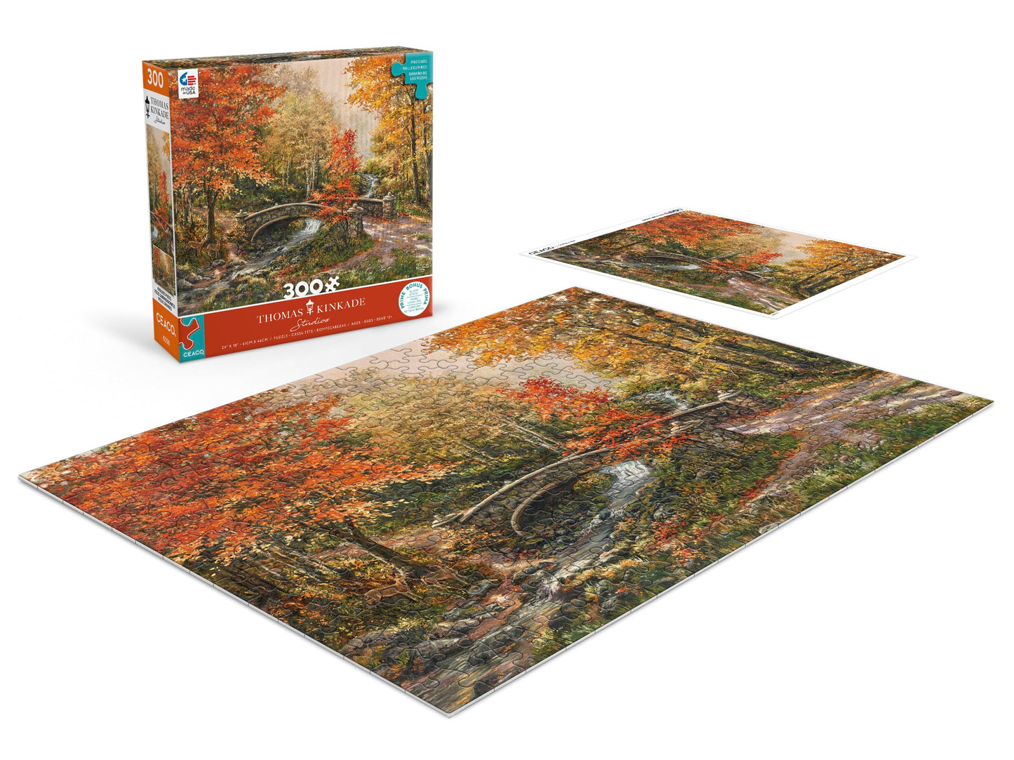 Ceaco - Thomas Kinkade - Fall At Fox Creek Bridge - 300 Oversized Piece Jigsaw Puzzle