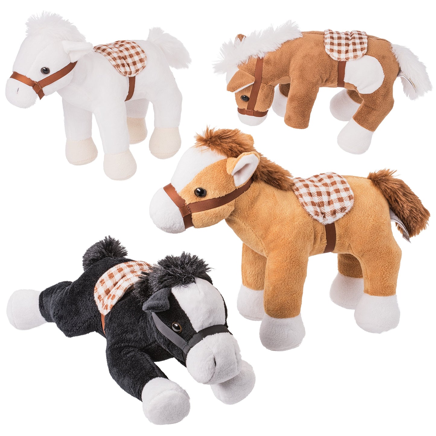 PREXTEX Bulk Jumbo Plush Horses - 10'' Tall, 4 Pack, Brown Stuffed Animals for Kids, Classroom Decorations, Model GDL7001