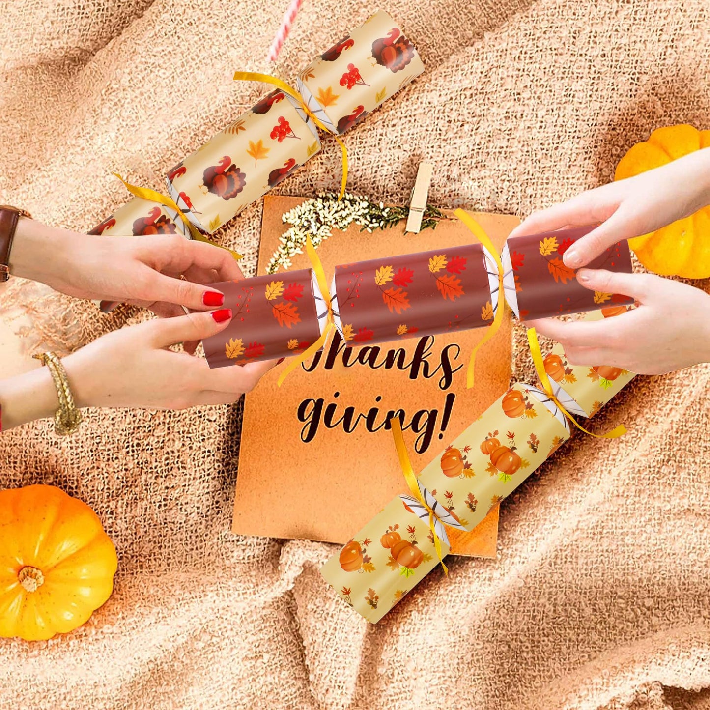 Malhaii 8 Pack Thanksgiving Cr ac k ers No Snap Fall Party Favors Decorations with Prizes for Adults Kids Thanksgiving Table Fav