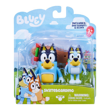 Bluey - Skateboarding 2.5'' & Dad 3.27'' Figures - 2 Pack, Multicolor (13042)