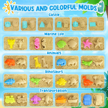 FHOZGECY Beach Toys, 31Pcs Sand Toys, Sandbox Toys with 2 Truck 2 Collapsible Sand Bucket, Shovel Set, Sand Castle Kit, Animal D