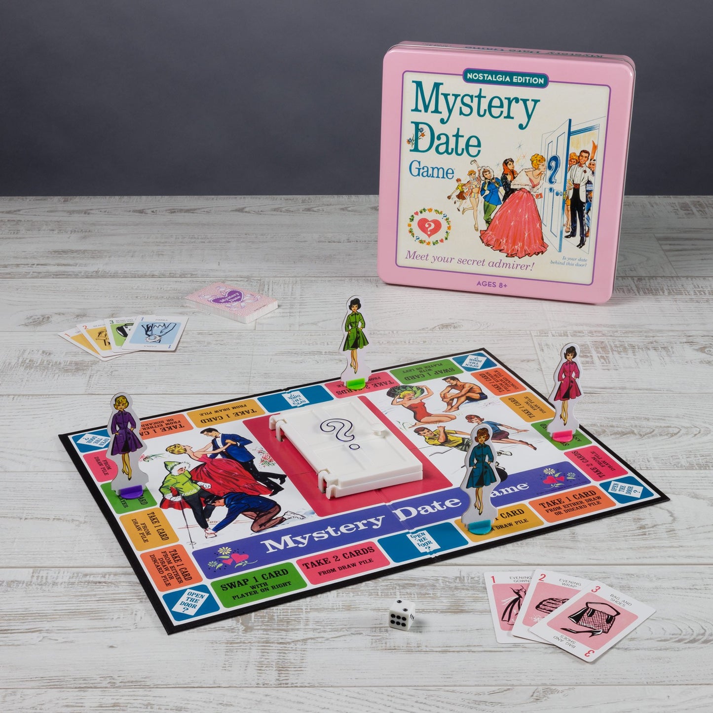 WS Game Company Mystery Date Nostalgia Edition Board Game, Metal Collectible Tin, Pink, Model 22505