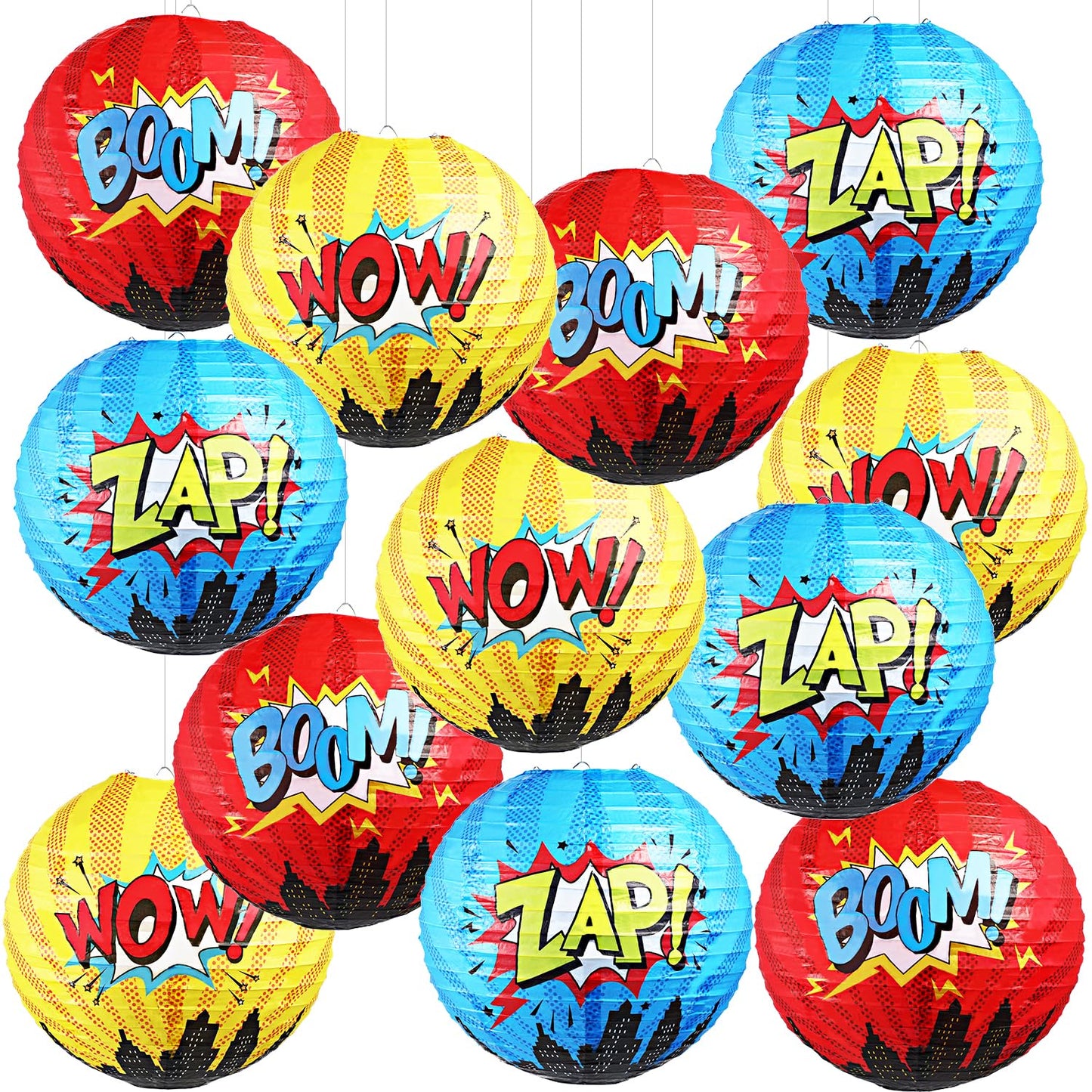 Blulu 6 Pcs Hero Themed Party Decorations Fun Hero Paper Lanterns Hanging Comic Wow Zap Boom Lanterns Birthday Party Favor for K